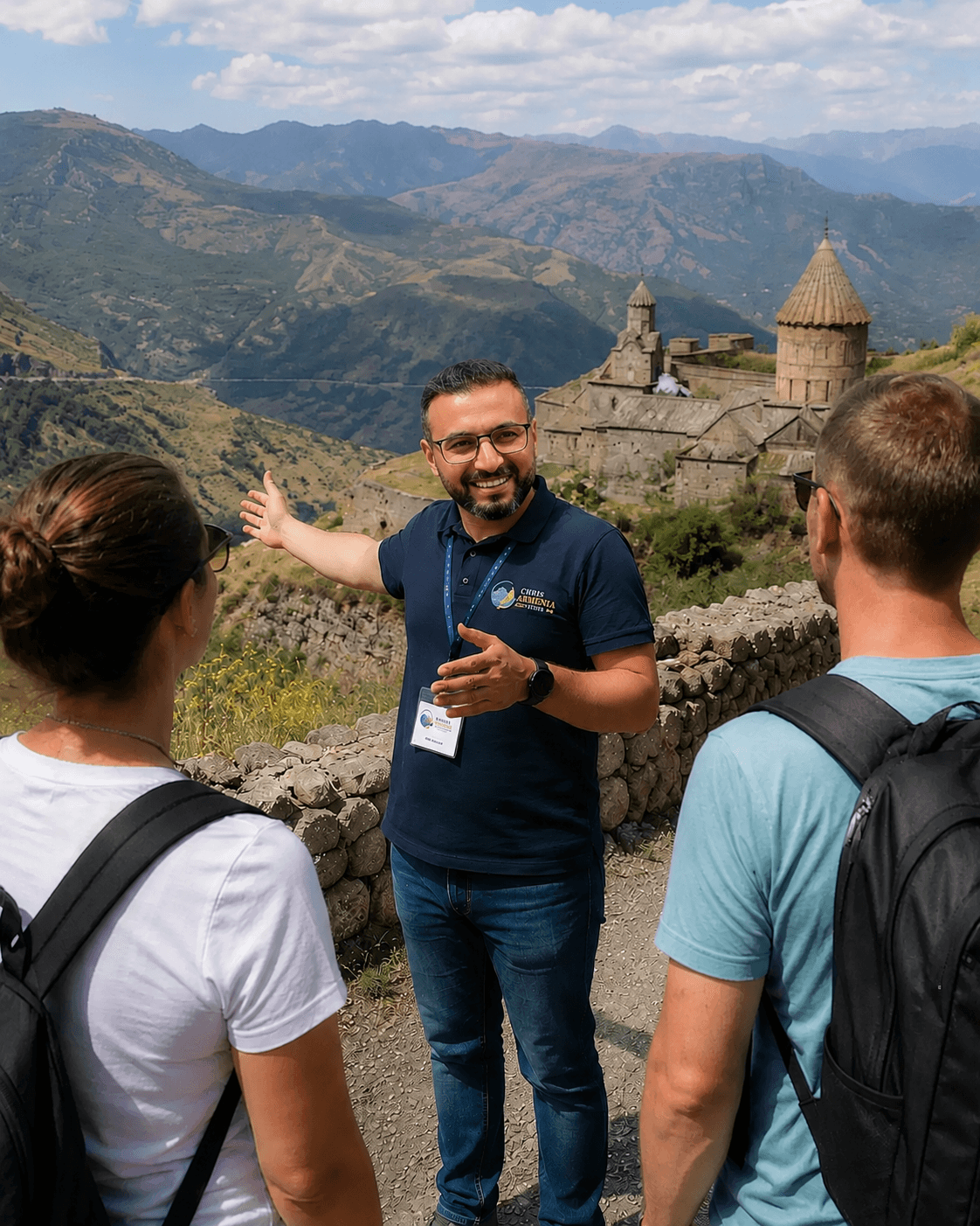 Chris guiding travellers through the Armenian countryside