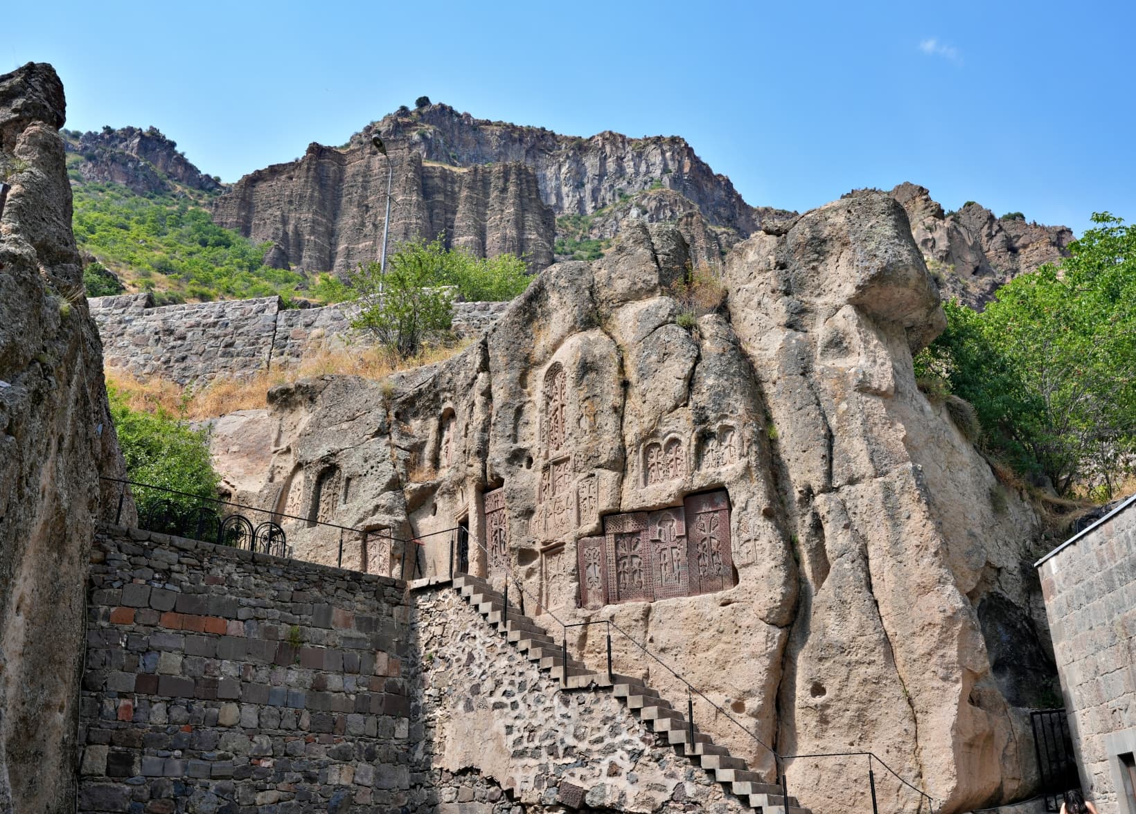 Geghard Monastery carved into the surrounding rock